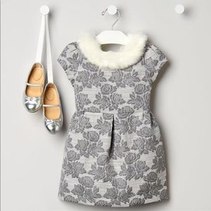 Janie and Jack FAUX FUR COLLAR JACQUARD DRESS